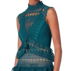Self-Portrait Tiered Lace Mini-Dress in Teal